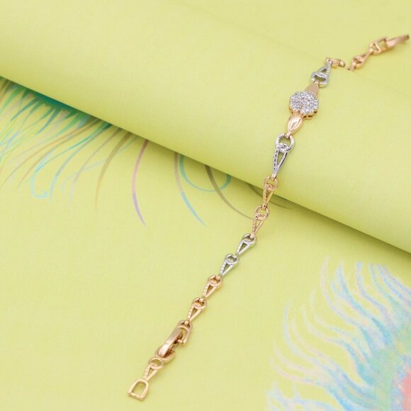 Elegant Rose Gold+Silver Floral Bracelet with Sparkling Center, XPBL0724 - Picture 8 of 12